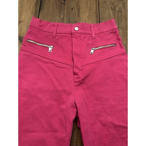 Zara Woman Hot Pink Pants Jeans Size Medium Ankle Zip Straight Leg Slim Coastal - Picture 1 of 16